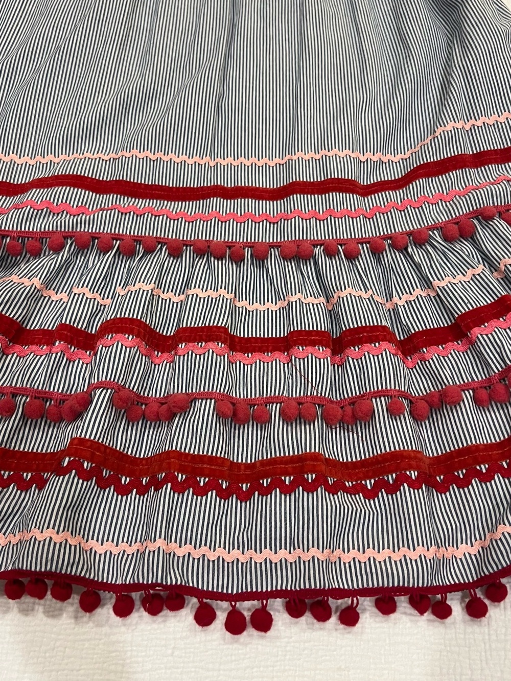 Midi Striped Dress with Red Trim and Tassels Womens Small - Picture 5 of 11